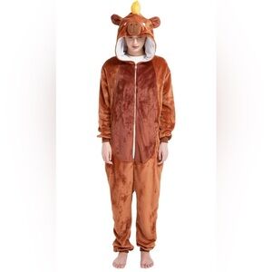 Capybara Fleece Onesie | Medium | Hooded Animal Pajamas | Cosplay Costume | New
